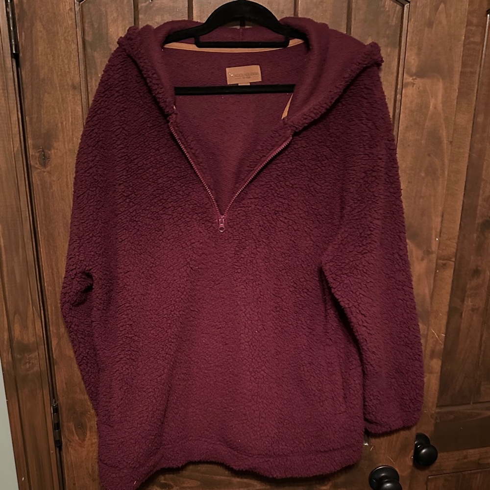Koolaburra by UGG Teddy Half-Zip Jacket Women 2X Burgundy Good Sherpa Hooded